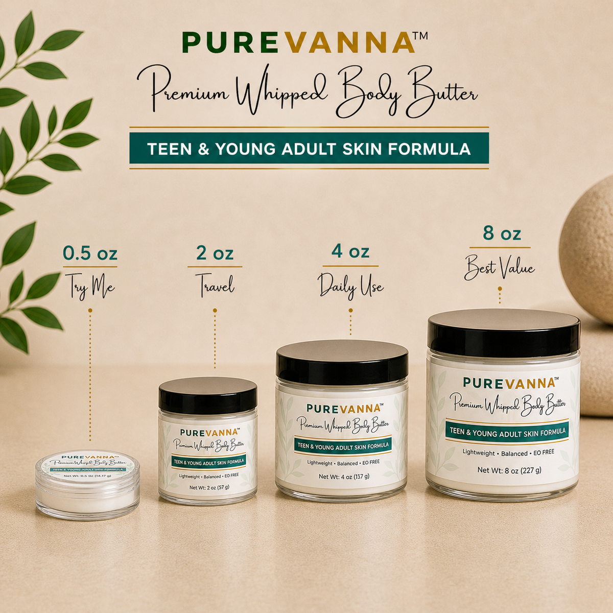 Purevanna Premium Whipped Body Butter - Teen & Young Adult Skin Formula