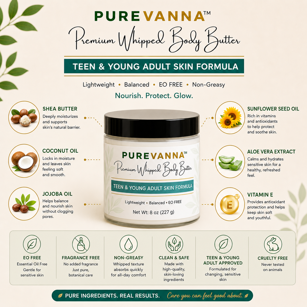Purevanna Premium Whipped Body Butter - Teen & Young Adult Skin Formula