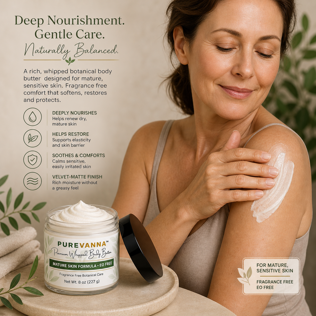 Purevanna Premium Whipped Body Butter - Mature Skin Formula - EO Free