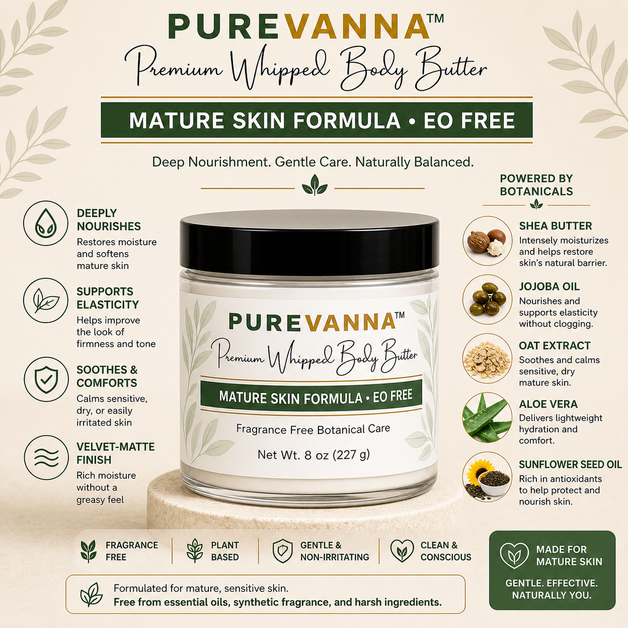 Purevanna Premium Whipped Body Butter - Mature Skin Formula - EO Free